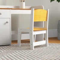 ZONEKIZ Escritorio para Niños con Silla Conjunto de Escritorio de 2 Piezas con Cajón y Armario Blanco y Natural(m-8)