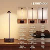 HOMCOM Lampă de Masă Touch Reîncărcabilă cu USB, Reglabilă 3000K/4500K/6000K, Autonomie 4-8 Ore, Cafeniu(m-4)