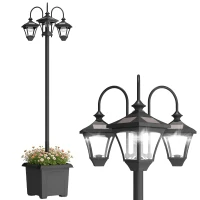 Outsunny Lampadaire Extérieur sur Pied à 3 Têtes avec Bac à Fleurs, Capteur Automatique Crépuscule à L'aube, 52x52x185cm, Noir(m-12)