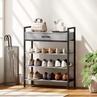HOMCOM 4-stufiges Schuhregal, Flurregal für bis zu 9 Paar Schuhe, Spanplatte, Metall, Grau(m-10)
