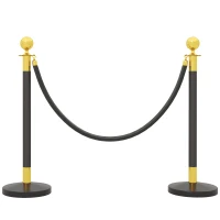 HOMCOM Stâlpi de delimitare din oțel inoxidabil cu frânghie catifelată neagră de 1,5 m și bază umplibilă, Ø32x96 cm(m-1)