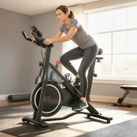 SPORTNOW Vélo d'Appartement, Vélo d'Exercice, Résistance Magnétique Réglable, Écran LCD, Siège Confortable, 108x51x116cm, Blanc(m-11)