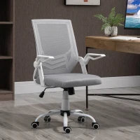 Vinsetto Sedia da Ufficio Ergonomica con Braccioli e Supporto Lombare, in Tessuto Effetto Lino, 62.5x55x94-104 cm, Grigia(m-2)