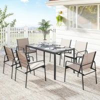 Outsunny Conjunto de Mesa y Sillas Jardín con Mesa de Efecto Madera y 6 Sillas con Asiento Transpirable para Terraza Patio Caqui(m-10)