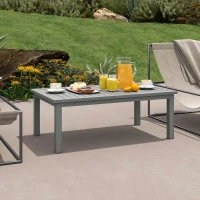 Outsunny Table basse rectangulaire plateau à lattes pour intérieur/extérieur en aluminium, 100 x60 x37 cm gris(m-6)