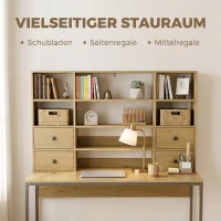 HOMCOM Computertisch mit 4 Schubladen und Regalen, Schreibtisch 105 cm, Naturholz(m-4)