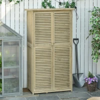 Outsunny Cobertizo Madera Caseta de Exterior Armario para Herramientas de Jardinería Persiana Delantera Compartimientos de Diferentes Tamaños 87x46.5x160cm Madera Maciza(m-10)