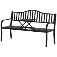 Outsunny Panchina da Giardino 3 Posti a Doghe con Tavolino Sollevabile, in Metallo, 150x58.5x90 cm, Nero(m-11)