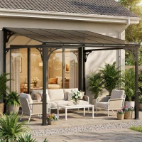Outsunny 3 x 2.87 m Metal Lean-to Pergola, Wall-Mounted Hardtop Garden Pergola with Polycarbonate Roof and Metal-Aluminium Frame(m-2)
