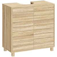 HOMCOM Mueble Bajo Lavabo con Estante Ajustable Puertas de Listones y Apertura por Presión para Lavabo con Pedestal o Pared