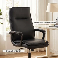 HOMCOM Sedia Ufficio Girevole in Pelle PU, Funzione Dondolo, Schienale Alto, Altezza Regolabile, Capacità 120kg, Nero(m-7)
