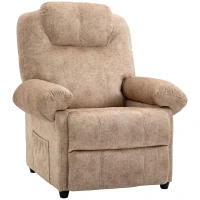 HOMCOM Sillón Relax Reclinable Manual, Sillón Relax de Terciopelo con Reposabrazos, Reposapiés, Acolchado Grueso, Butaca Reclinable hasta 135º para Salón, Dormitorio, Oficina, Beige(m-1)