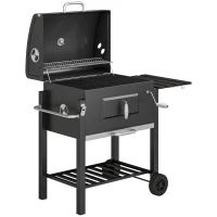 Outsunny Holzkohlegrill Smoker BBQ-Smoker, 1 Ablage, 1 Handtuchhalter, 2 Grillroste, 113 cm x 65 cm x 108 cm, Schwarz(m-1)