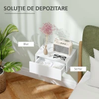 HOMCOM Noptier Suspendat Modern cu Sertar, din Lemn, 40x30x15 cm, Alb(m-6)
