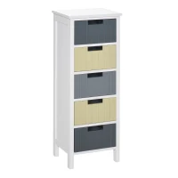 HOMCOM Cómoda de Madera con 5 Cajones Cajonera Auxiliar de Almacenaje con Patas Elevadas Estilo Moderno para Dormitorio Salón Baño 35x28x90,5 cm Multicolor(m-10)
