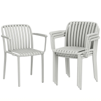 Outsunny Set de 4 Scaune de Grădină Stackabile, Design Lamelar și Cotiere.