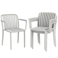 Outsunny Set de 4 Scaune de Grădină Stackabile, Design Lamelar și Cotiere.(m-1)