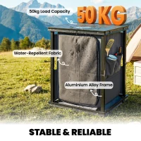 Outsunny Camping Camping Cupboards, Folding Portable Kitchen Table with 3-Tier Storage, Black(m-5)