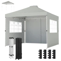 Outsunny Pavillon ca. 3x3 m Wasserdicht Höhenverstellbar Pop-up Faltpavillon mit 3 Seitenwänden Fenster Lüftung, UV 50+ Hellgrau(m-11)