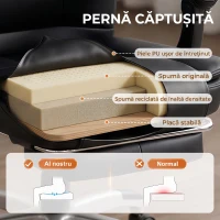 HOMCOM Scaun Birou Ergonomic Reclinabil Rotativ din Piele PU cu Suport pentru Picioare, Înălțime Reglabilă, Negru(m-6)