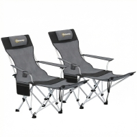 Outsunny Set 2 Sedie da Campeggio Pieghevoli con Poggiapiedi e Portabicchieri, 82x50/100x88 cm, Grigio