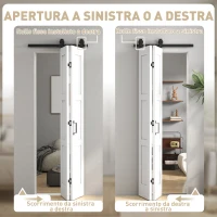 HOMCOM Porta Scorrevole Pieghevole in Legno 71.2x213.4 cm con Binario in Acciaio, Maniglia, Guida e Ruote, Bianca e Nera(m-4)