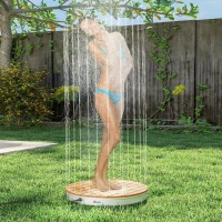 Outsunny Tragbares Außenduschen-Set mit anpassbarer Fontäne, Aluminiumbasis, UV- und Frost-resistent, Naturholzoptik(m-10)