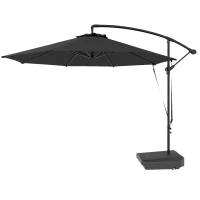 Outsunny 3(m) Garden Cantilever Parasol with Fillable Base up to 90kg, Wind Protection Strap, Cover, Round Banana Hanging Umbrella with Crank Handle and Tilt, UPF50+ Patio Umbrella, Grey(m-11)