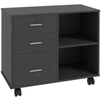 HOMCOM Support d'imprimante organiseur bureau caisson 3 tiroirs + 2 niches + grand plateau panneaux particules noir(m-12)