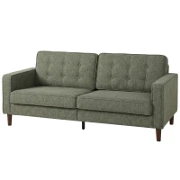 HOMCOM 3 Seater Sofa Button Tufted Upholstered Couch with Wood Legs for Living Room, Green(m-14)