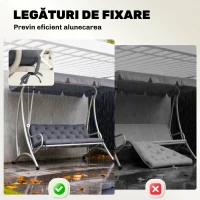 Outsunny Pernă de Grădină Modernă pentru Locuri de Ședere Exterioare cu 6 Curele, Pernă Exterioară Umplută cu Bumbac și Poliester, pentru Canapele, Balansoare, Bănci, 150x98x8 cm, Gri Închis(m-6)