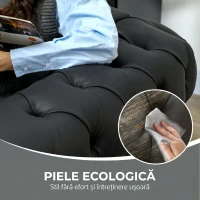 HOMCOM Fotoliu Stil Chesterfield din Piele Ecologică PU cu Picioare din Lemn, Negru(m-5)