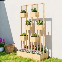 Outsunny Hochbeet mit Rankgitter Körbe, Holz Pflanzkasten Pflanzkübel Blumenkasten, 90 x 45 x 170 cm(m-2)