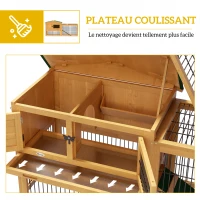 PawHut Clapier de sol cage à lapin niche supérieure avec rampe enclos extérieur porte verrouillable 150 x 52,5 x 68 cm jaune(m-6)