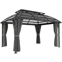 Outsunny 4 x 3m Aluminium Frame Hard Gazebo, with Accessories - Black(m-1)