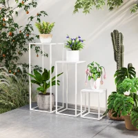 Outsunny Lot de 3 supports pour plantes carré en métal empilable intérieur et extérieur, pour jardin, balcon, maison, blanc(m-10)