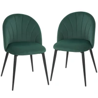 HOMCOM Armless Esszimmerstühle mit gebogener Rückenlehne 2er-Set, Samt-Optik Akzentstühle für Küche, Wohnzimmer, Dunkelgrün(m-12)