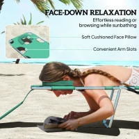 Outsunny 5-Position Adjustable Sun Loungers Set of 2 with Reading Hole and Side Pocket, Green(m-5)