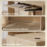 HOMCOM Bureau d'Angle, 120 x 100 x 76 cm, Bureau Informatique en L avec Plateau de Clavier, 4 Compartiments Ouverts, Naturel(m-6)