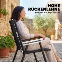 Outsunny 2er-Set Klappstuhl Gartenstuhl klappbar mit hoher Rückenlehne Armlehne Stahl Texteline 58 x 62 x 97 cm Schwarz(m-4)