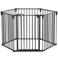 PawHut Dog Safety Gate 6-Panel Playpen Fireplace Christmas Tree Steel Fence Stair Barrier Room Divider Black(m-1)