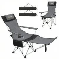 Outsunny Set 2 Sedie da Campeggio Pieghevoli con Poggiapiedi e Portabicchieri, 82x50/100x88 cm, Grigio(m-11)