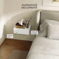 HOMCOM Noptier Suspendat Modern cu Sertar, din Lemn, 40x30x15 cm, Alb(m-10)