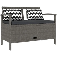 Outsunny 160L Storage Two-Seater Rattan Bench - Grey(m-1)