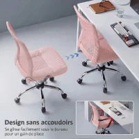 Vinsetto Chaise de bureau ergonomique hauteur réglable piètement chromé pivotant 360° revêtement maille rose(m-7)