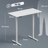 HOMCOM Escritorio Elevable Eléctrico 120x60 cm con 3 Memorias Pantalla LED 2 Ganchos y 2 Pasacables Blanco(m-3)