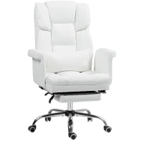 HOMCOM Ergonomischer Bürostuhl, höhenverstellbar 48-56 cm, neigbare Rückenlehne, Fußstütze, Weiß(m-1)