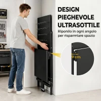 HOMCOM Banco da Lavoro Pieghevole Portatile con Pannello Perforato, Piano Spesso in Legno, Struttura in Acciaio, Nero(m-4)