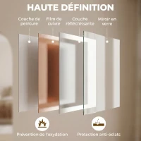 HOMCOM Specchio da Parete Rettangolare con Ganci, in Vetro e MDF, 50x70 cm, Bianco(m-6)