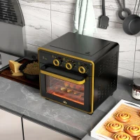 HOMCOM Mini-Backofen, 20 Liter, ölfreies Frittieren, Grillen, Backen, Umluft, 90-230° C, Timer, 1400W, schwarz+gold(m-2)